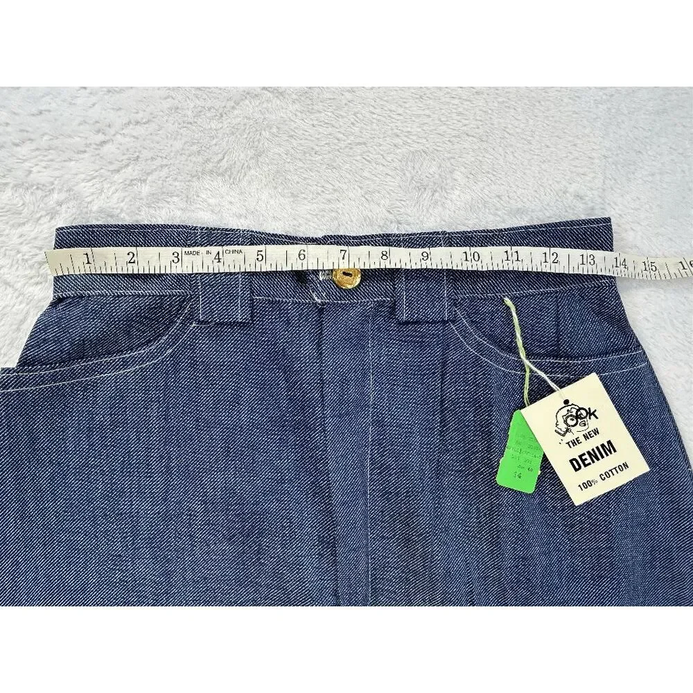 Vintage 1970s Denim Mid Length Skirt 100% Cotton NWT A Line Size 14/ 28